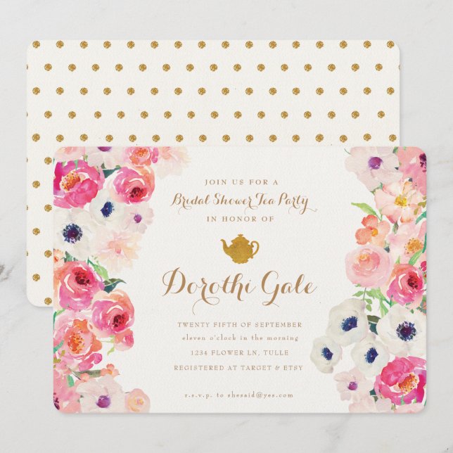 Invitation de la fête du thé douche nuptiale (Devant / Derrière)