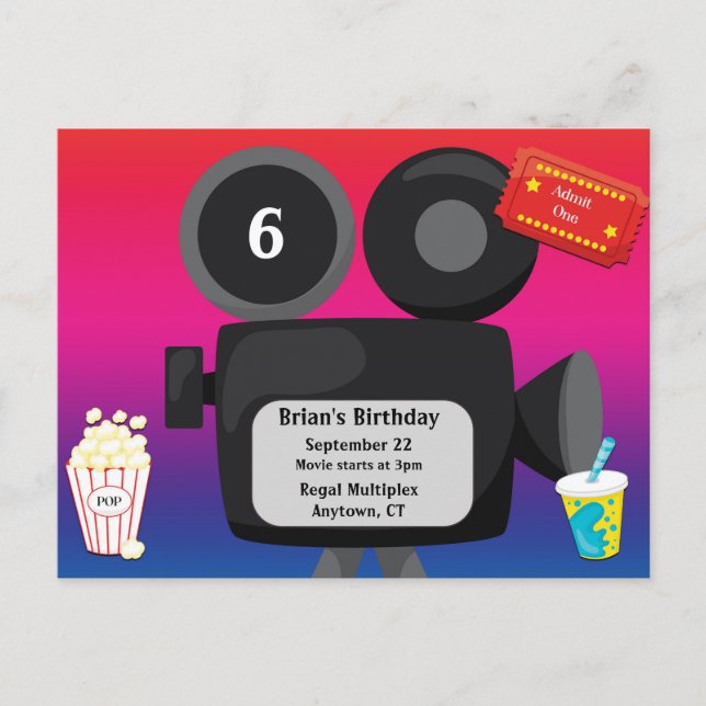 Invitation de la fête du thème du film (Devant)