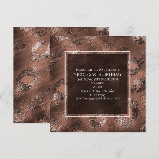 Invitation de la fête Empreinte de léopard Mocha B (Devant / Derrière)