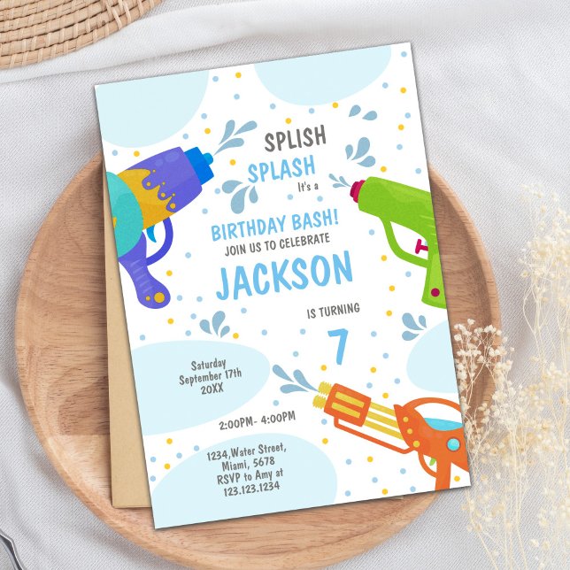 Invitation de la fête Eté pour Enfants (Green Water Gun Invitations)