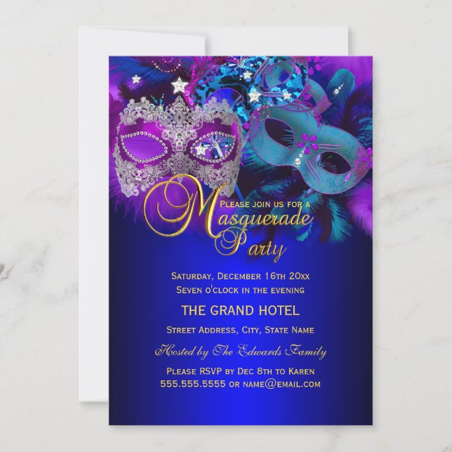Invitation de la fête mascarade de masques violet  (Devant)