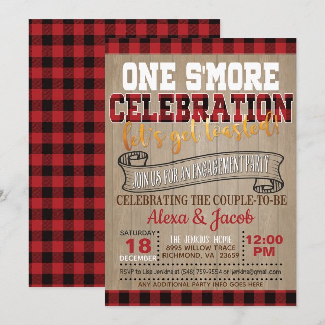 Invitation de la fête One S'more - Fiançailles GD (Devant / Derrière)