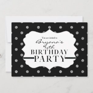 Invitation de la fête Pois Black & Silver Faux