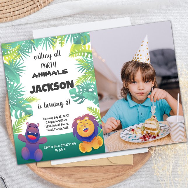 Invitation de la fête Safari Enfants Personnalisé (Jungle Birthday Invitations with photo)