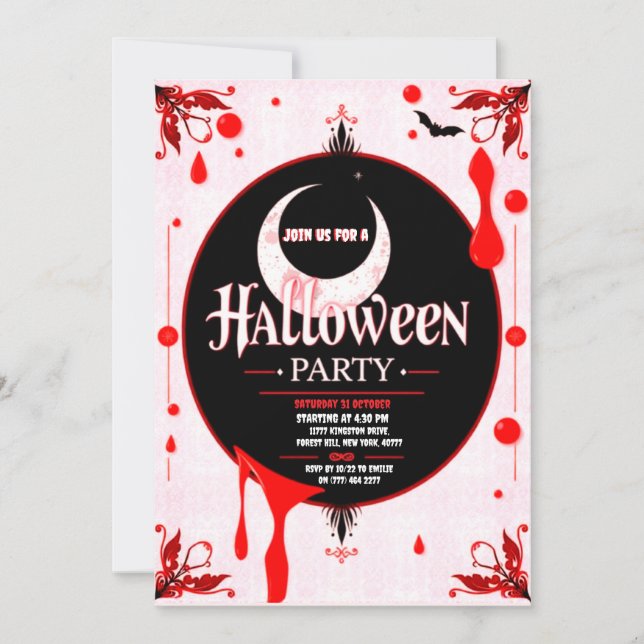 Invitation de la fête sanglante d'Halloween (Devant)