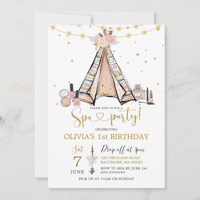 Invitation de la fête Spa de la fille rose de Teep (Devant)