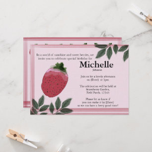 Invitation de la fête Watercolor Strawberry Field