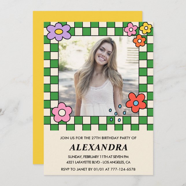 Invitation de la fille 27e anniversaire Retro Supe (Devant / Derrière)