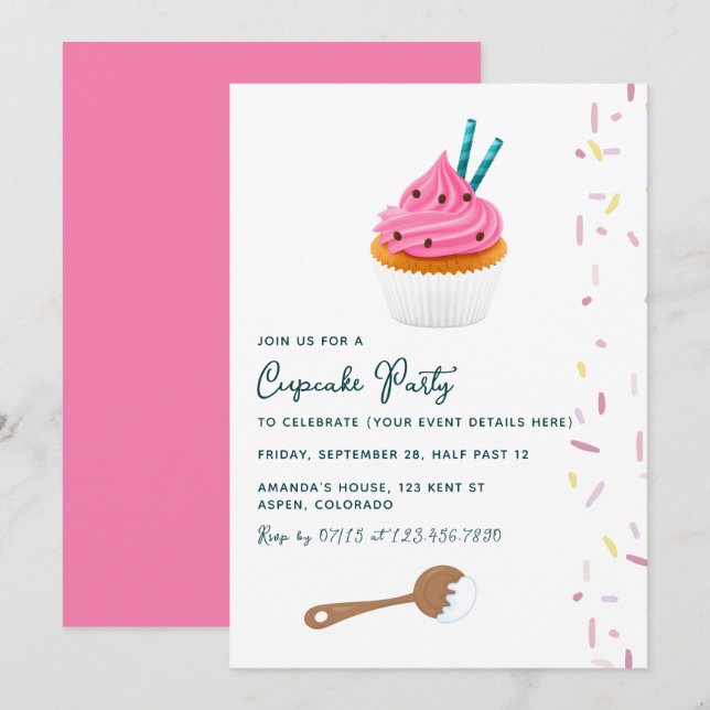 Invitation de la Fille Anniversaire Cupcake Baking (Devant / Derrière)