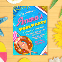 Invitation de la fille de la fête du pool
