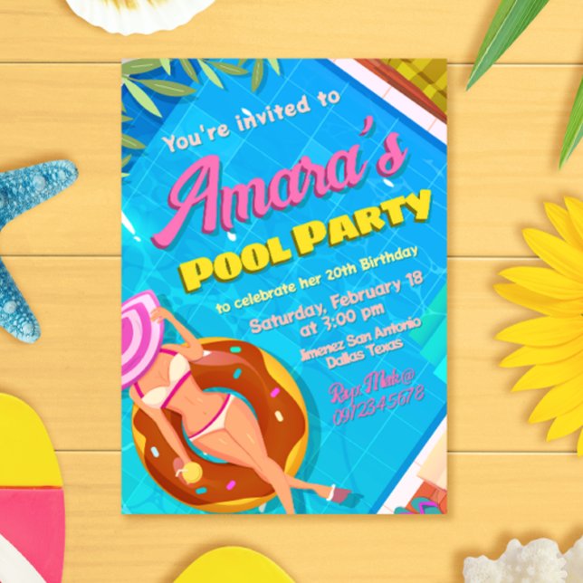 Invitation de la fille de la fête du pool (Pool Party Invitation)