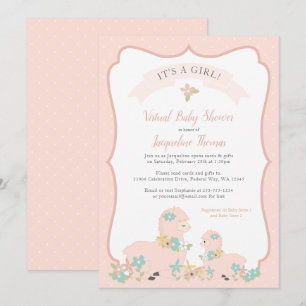 Invitation de la fille Llama Baby shower rose
