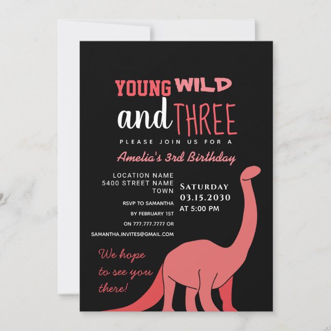 Invitation de la fille rose 3e anniversaire (Devant)