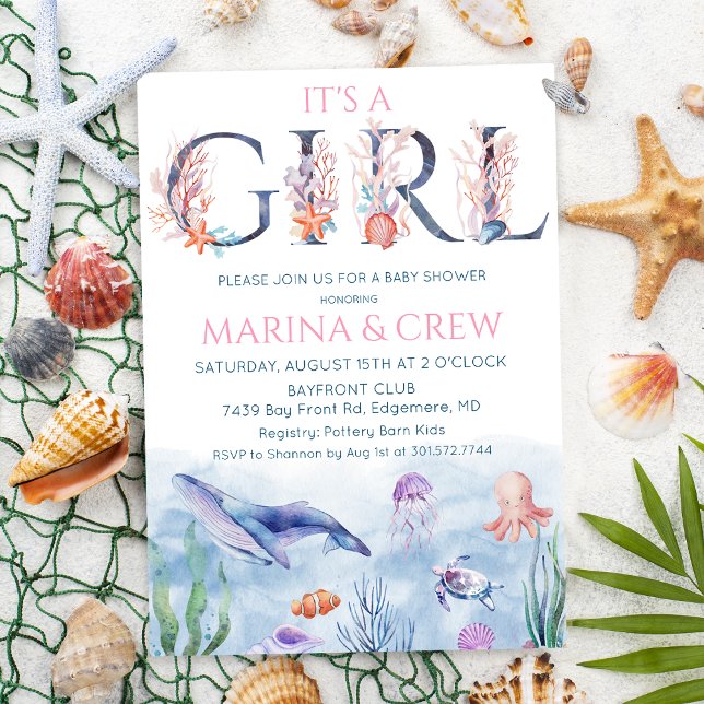 Invitation de la fille sous le Baby shower marin (Créateur téléchargé)