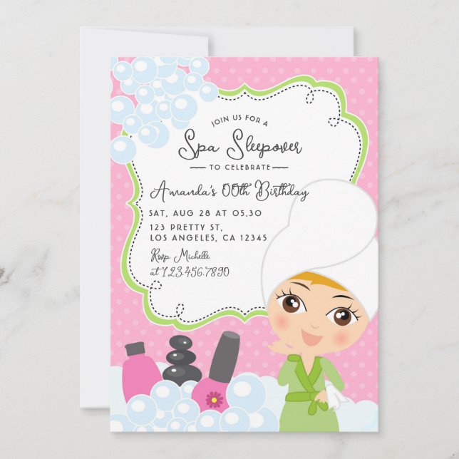 Invitation de la Fille Spa Anniversaire (Devant)