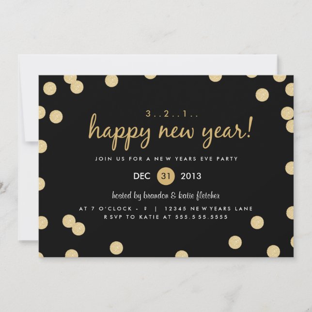 Invitation de la Gold Confetti Nouvel An (Devant)