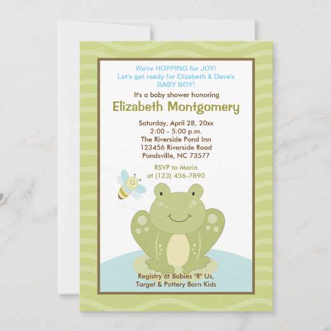 Invitation de la grenouille et du Baby shower des  (Devant)