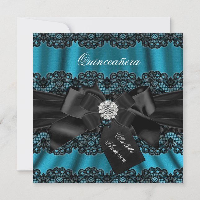 Invitation de la Lace & Bow Turquoise Black Quince (Devant)