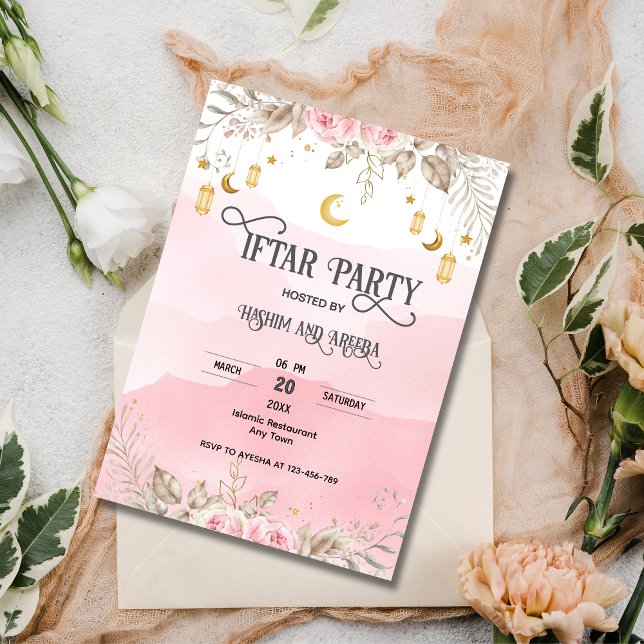Invitation de la lanterne Iftar rose Floral (Créateur téléchargé)