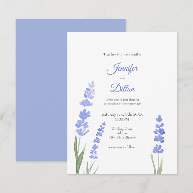 Invitation de la lavande aquarelle (Devant / Derrière)