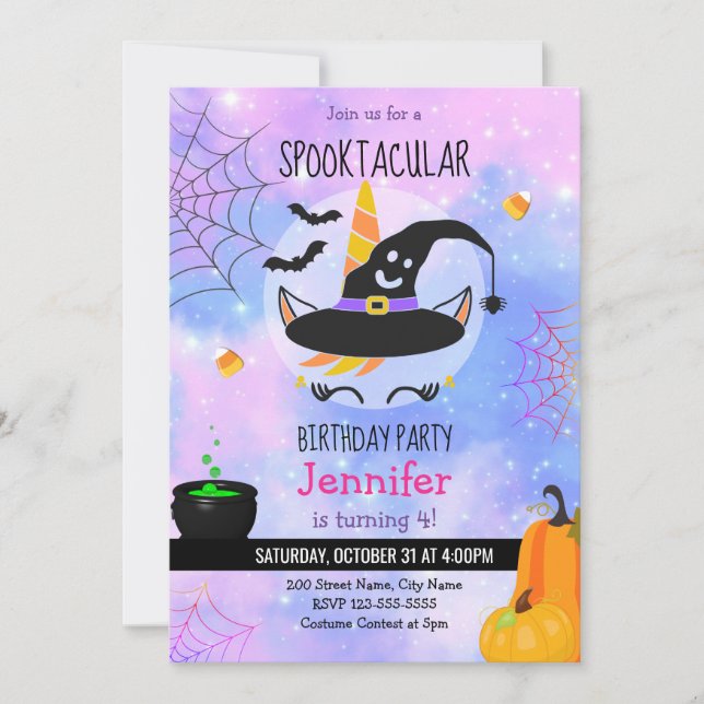 Invitation de la licorne d'Halloween (Devant)