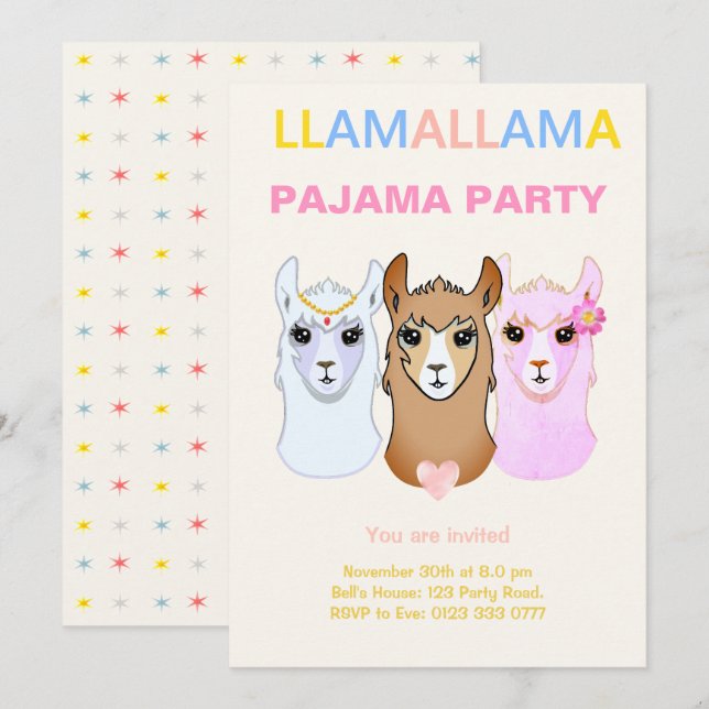 Invitation de la Llama Pajama Party (Devant / Derrière)
