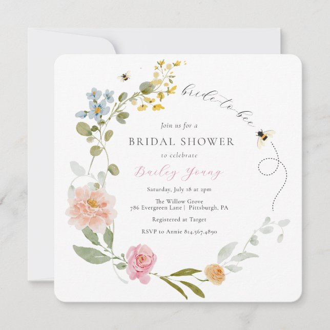 Invitation de la mariée à abeille Floral (Devant)