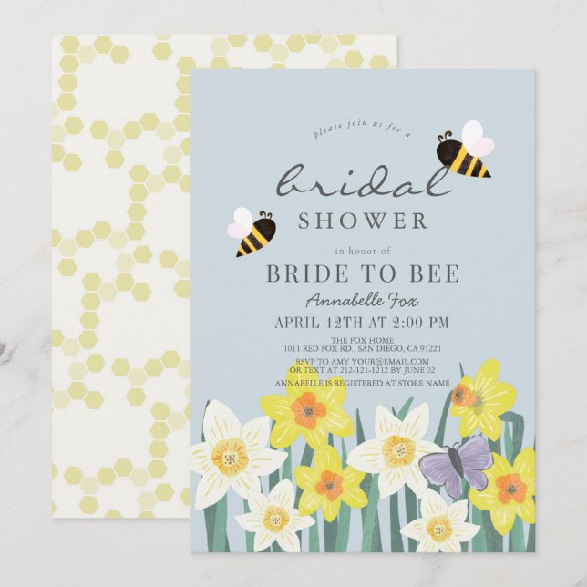Invitation de la mariée à Bee Daffodil Fête des ma (Devant / Derrière)