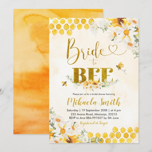 Invitation de la mariée à la douche nuptiale (Devant / Derrière)