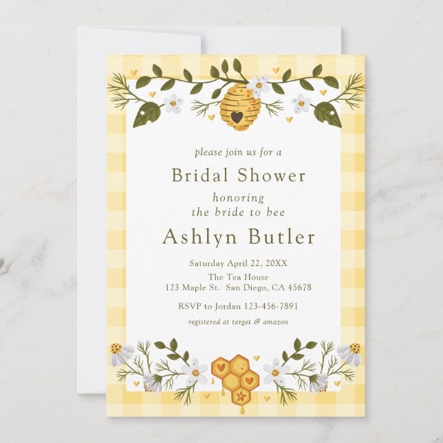 Invitation de la mariée à l'abeille (Devant)