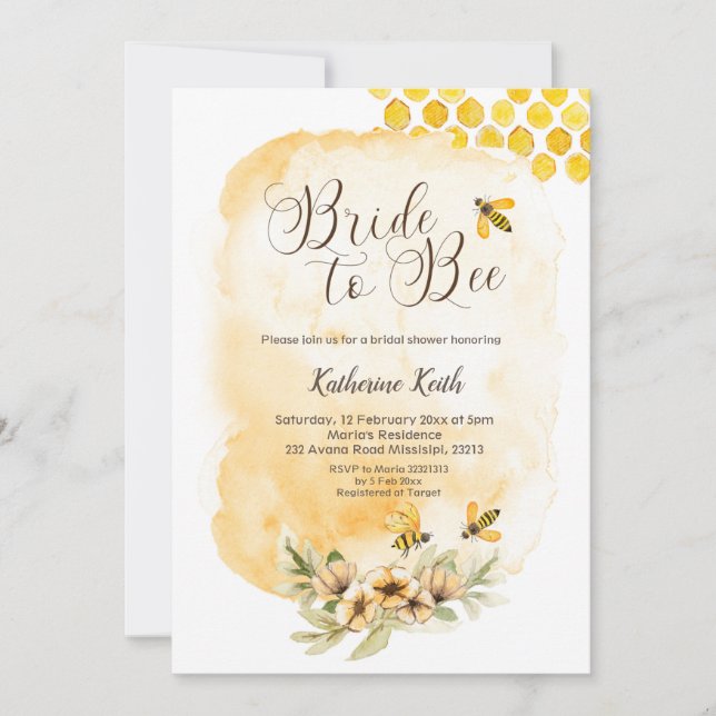 Invitation de la mariée à l'abeille (Devant)