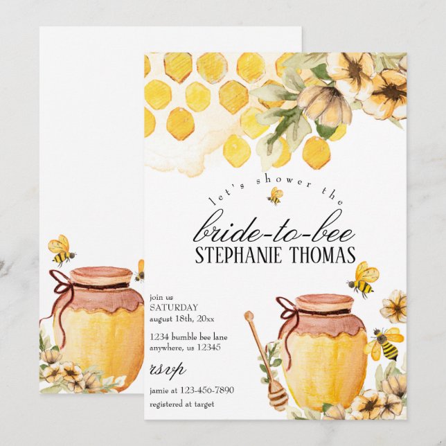 Invitation de la mariée au Baby shower d'abeilles (Devant / Derrière)