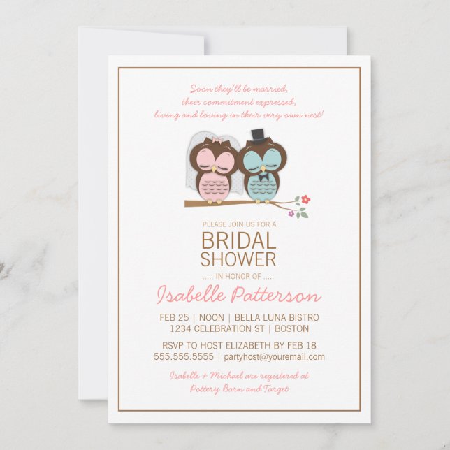 Invitation de la mariée de Owl et de la mariée à l (Devant)