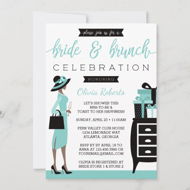 Invitation de la mariée et du brunch, bleu, noir (Devant)