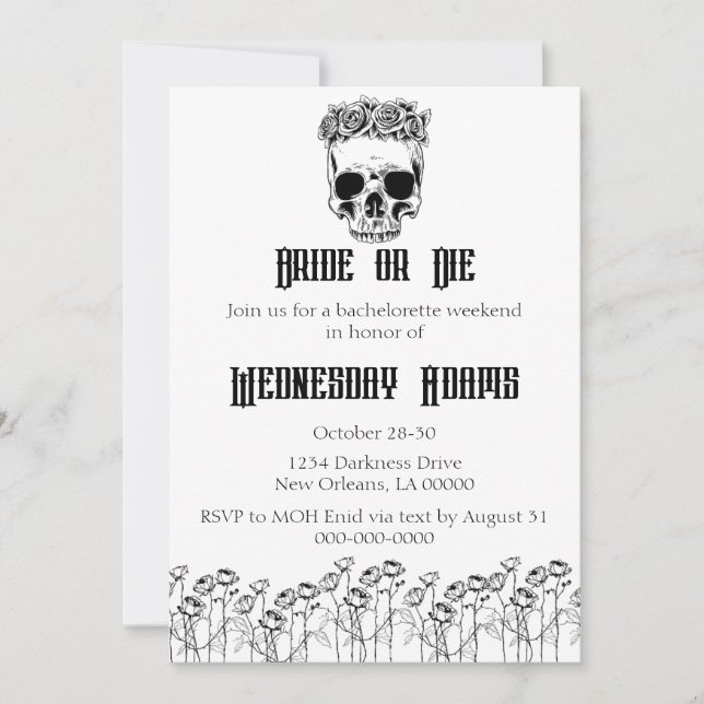 Invitation de la mariée ou du décès de la Bachelor (Devant)