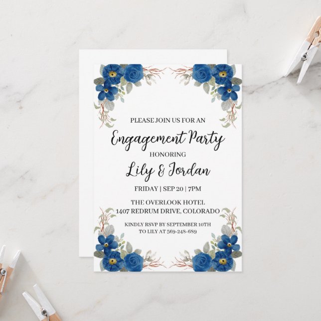 invitation de la marine blue floral fiy (Devant/Arrière en situation)