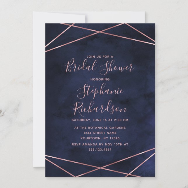 Invitation de la marine Blue & Rose Gold (Devant)
