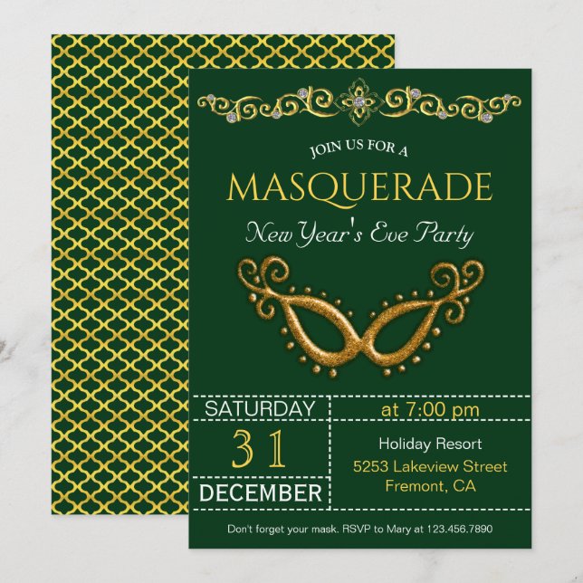 Invitation de la mascarade du réveillon d'or (Devant / Derrière)