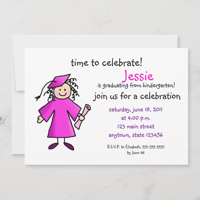 Invitation de la maternelle - Fille, rose (Devant)
