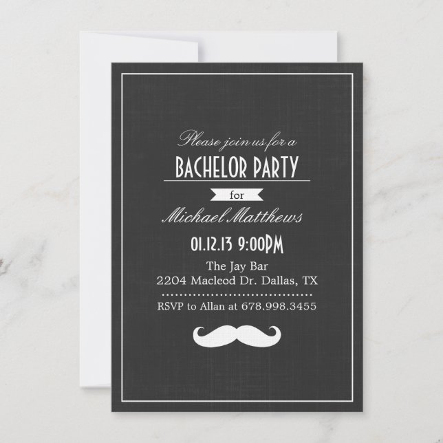 Invitation de la Mustache noire et blanche (Devant)