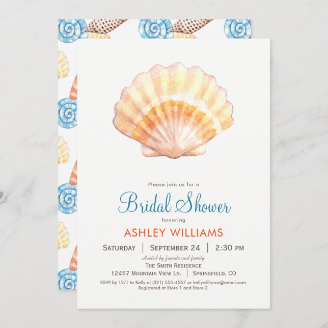 Invitation de la nuptiale Beach Seashell (Devant / Derrière)