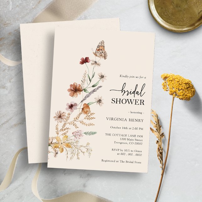 Invitation de la nuptiale de Boho Floral (Wildflower Floral Boho Bridal Shower Invitation with Butterfly by Painted Paperie
)
