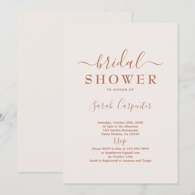 Invitation de la nuptiale de Boho rose pâle (Devant / Derrière)