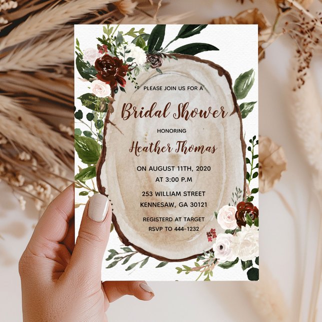 Invitation de la nuptiale de Boho Wood Slice (Créateur téléchargé)