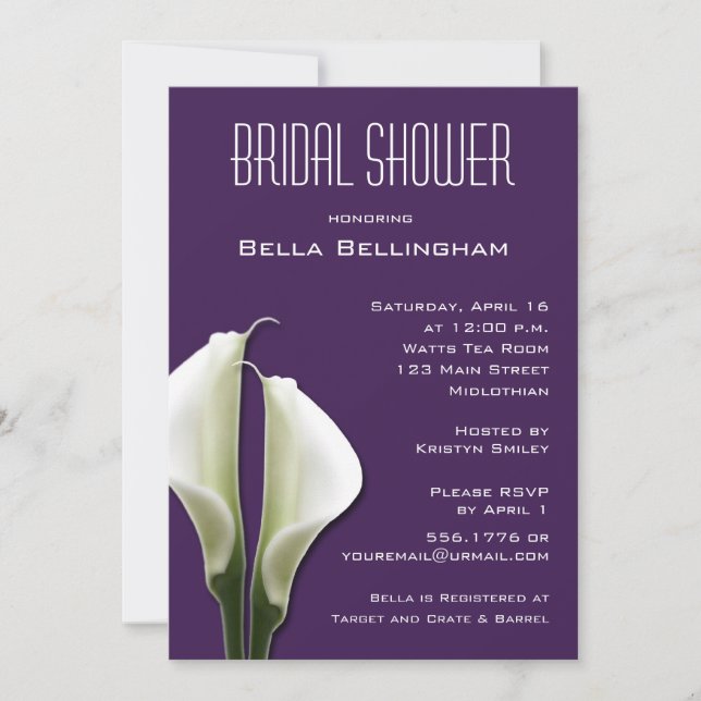 Invitation de la nuptiale de Calla Lillies sur le  (Devant)