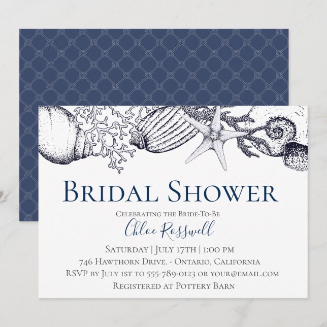 Invitation de la nuptiale de coquillages nautiques (Devant / Derrière)