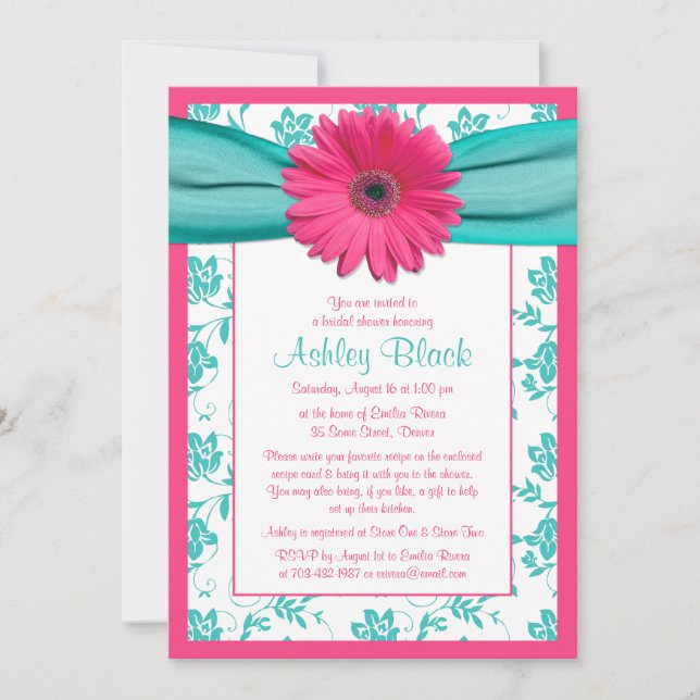 Invitation de la nuptiale de Gerber Rose Daisy Aqu (Devant)
