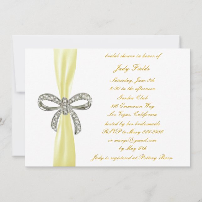 Invitation de la nuptiale de la bow en diamant jau (Devant)