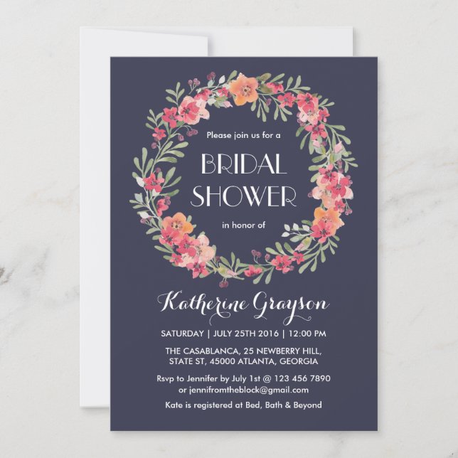 Invitation de la nuptiale de la marine Blue Floral (Devant)