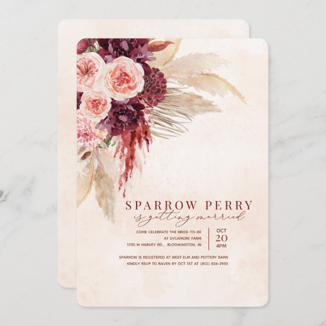 Invitation de la nuptiale de Pampas d'automne (Devant / Derrière)